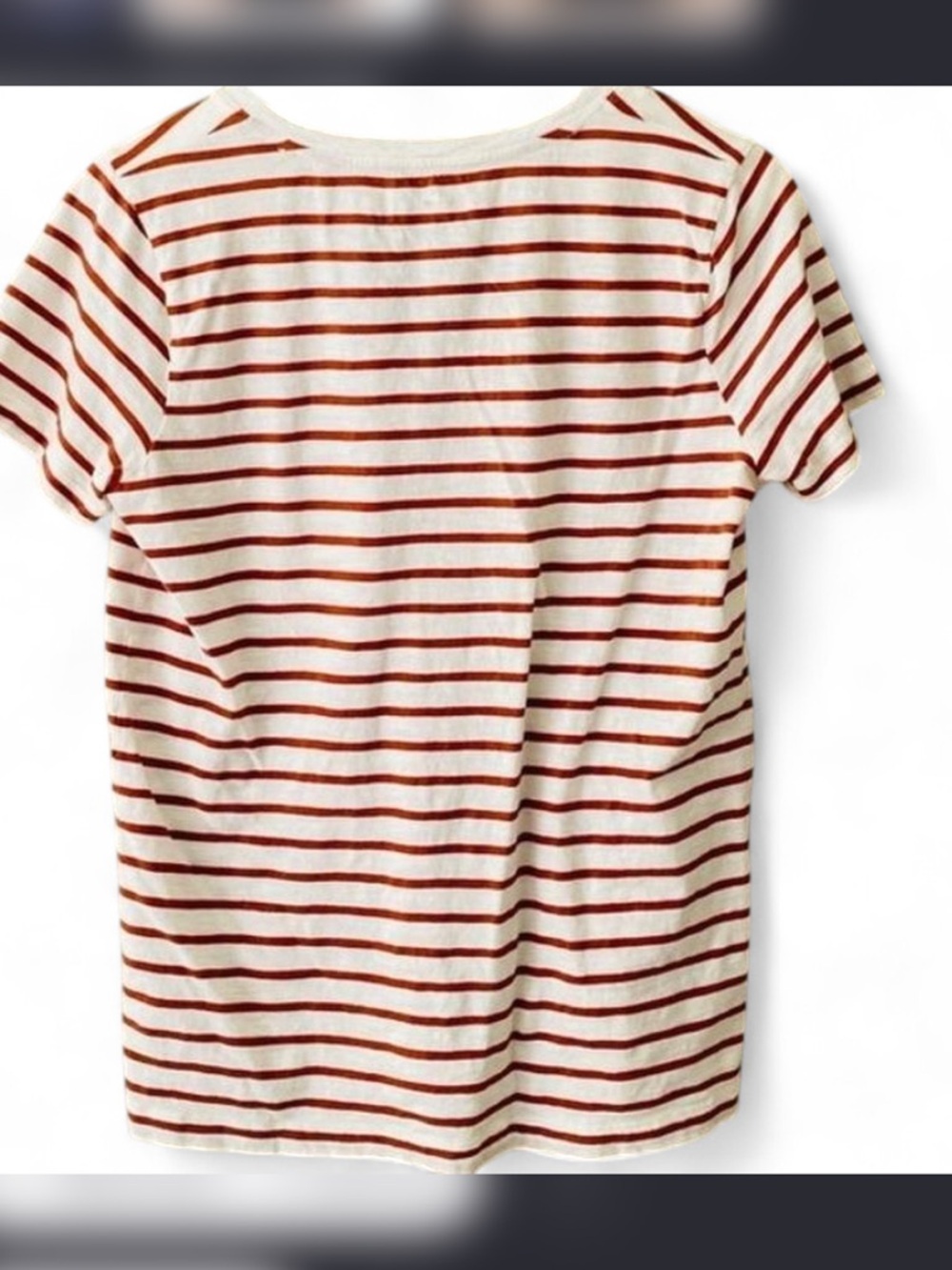 Madewell Whisper Cotton V-Neck Burnt Orange Rust Striped Pocket T-Shirt Size M - Picture 6 of 8